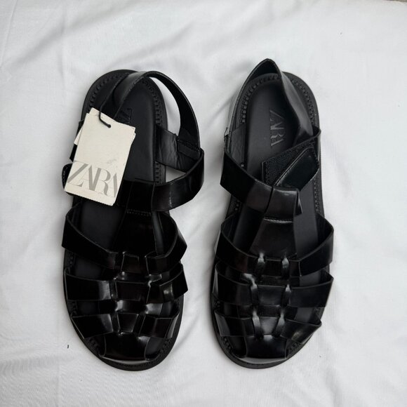 Zara Womens Black Chunky Sandals Size 8 New With Tags - Picture 1 of 7